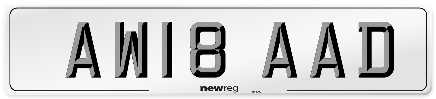 AW18 AAD Number Plate from New Reg